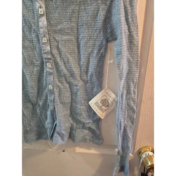 crabtree evelyn NWT Mohair, Wool, Silk Blend Cardigan Sweatee Dusty Blue. Medium - Picture 4 of 15
